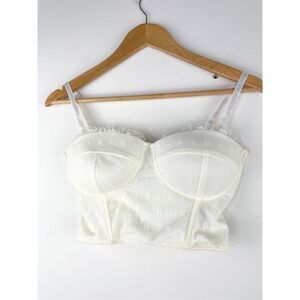 Say‎ What White Lace Crop Top Longline Bralette with Zipper Back Size M